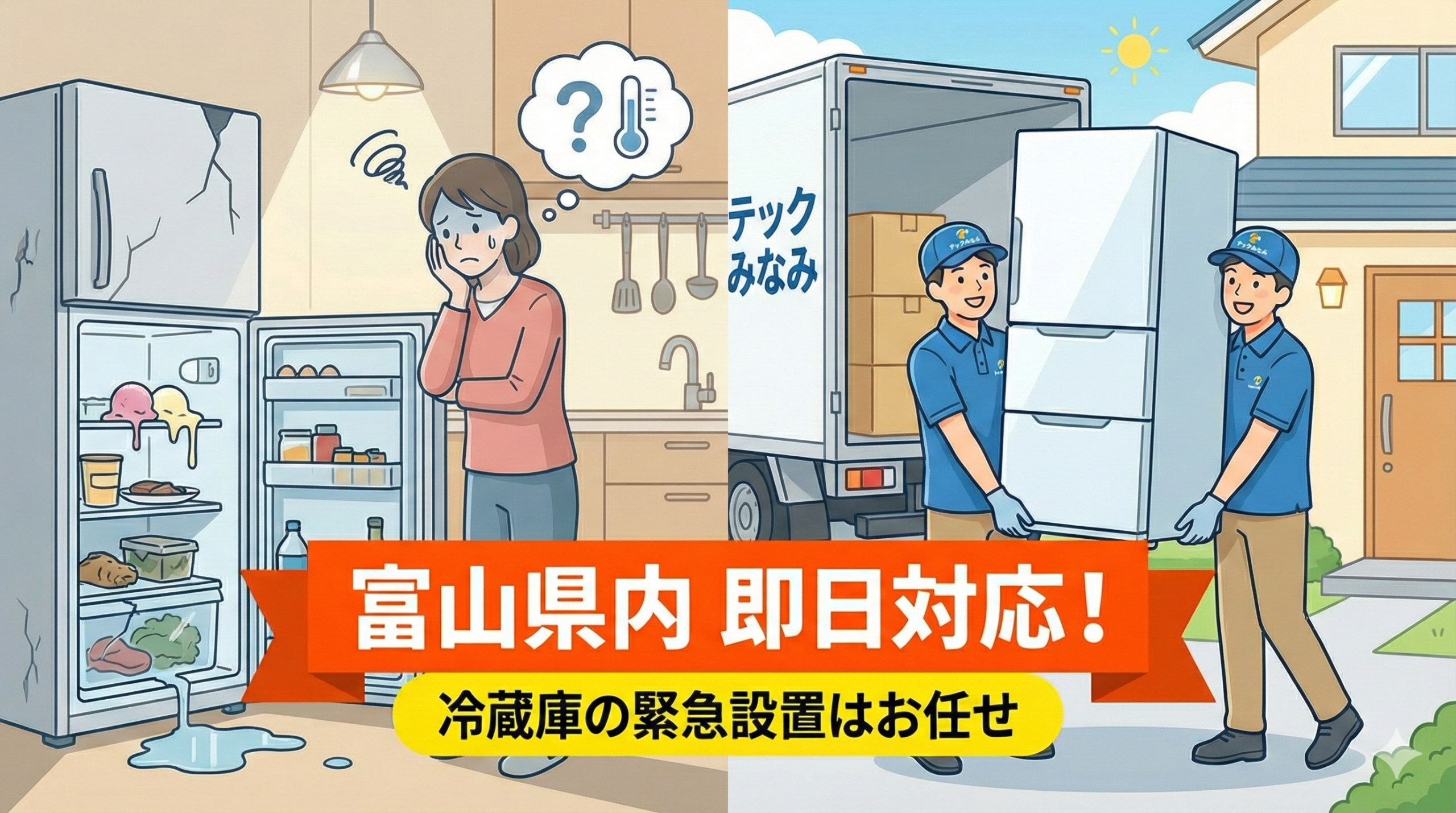 【至急】冷蔵庫購入してくださる方 冷蔵庫が突然故障！即日配送・設置なら「テックみなみ」にお任せ